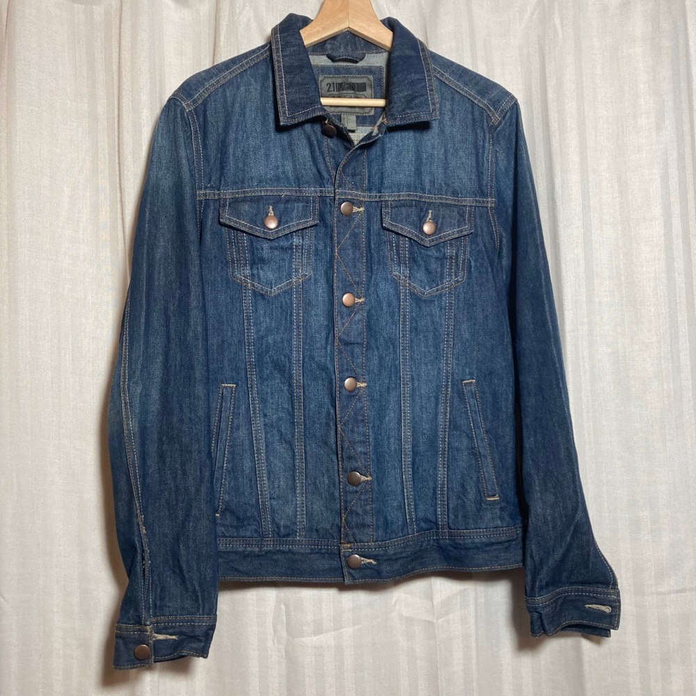 Denim Trucker Jacket Mens Small Dark Wash Cotton Button Up Blue 21Men Casual